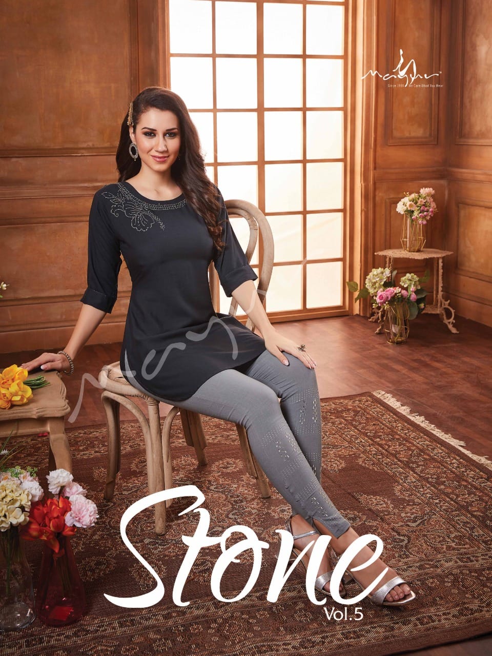 Mayur Stone 5 Ethnic Wear Fancy Denim Short Kurti With Pant Collection
